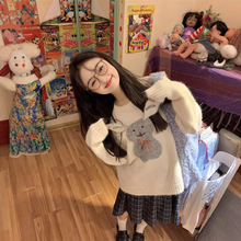 实拍~新款韩系甜美减龄重工立体兔子蝴蝶结宽松加厚毛衣女装2025