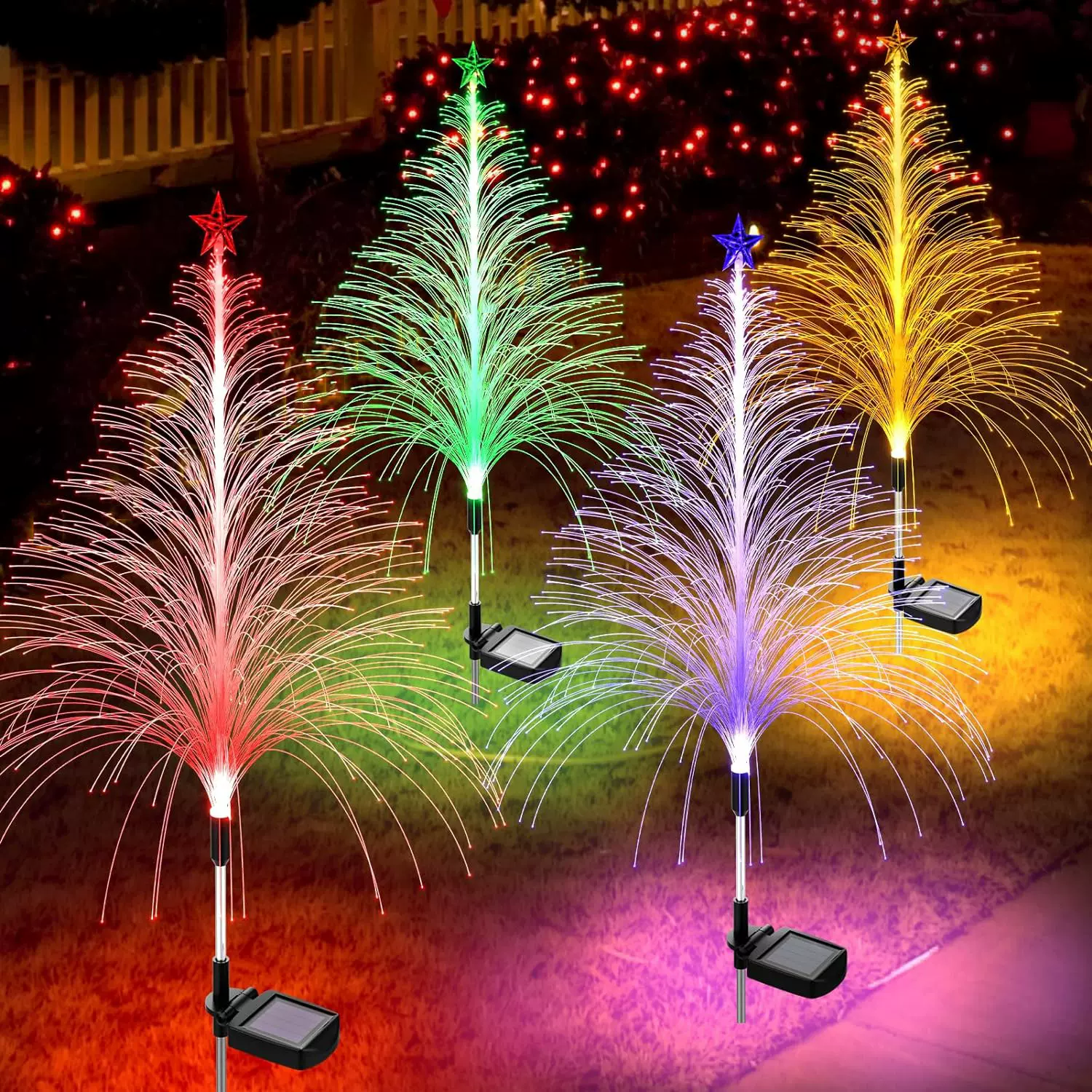 太阳能圣诞树地插灯光纤水母灯七彩户外庭院氛围灯花园装饰景观灯