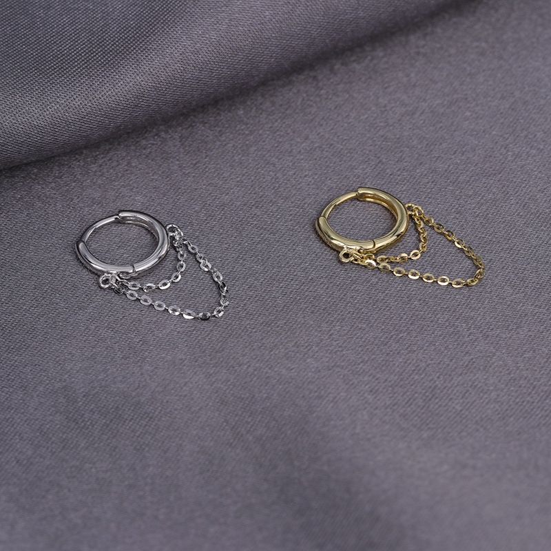 S925 Cadena de plata borla brillante hebilla del oído joyería moda popular punción pendientes solo