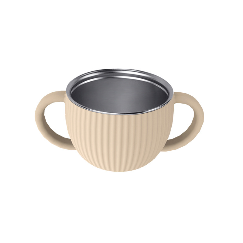 Venta directa de fábrica, vajilla infantil de silicona y acero inoxidable, juego de vajilla creativo de acero inoxidable, tazón de silicona infantil.