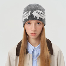 自制兔毛混纺可爱提花小羊针织帽女秋冬季可爱保暖冷帽咩咩毛线帽