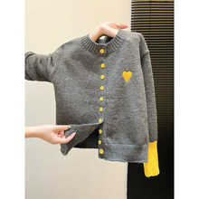 自留款推荐~氛围感穿搭爱心刺绣针织开衫女秋冬新款宽松圆领毛衣