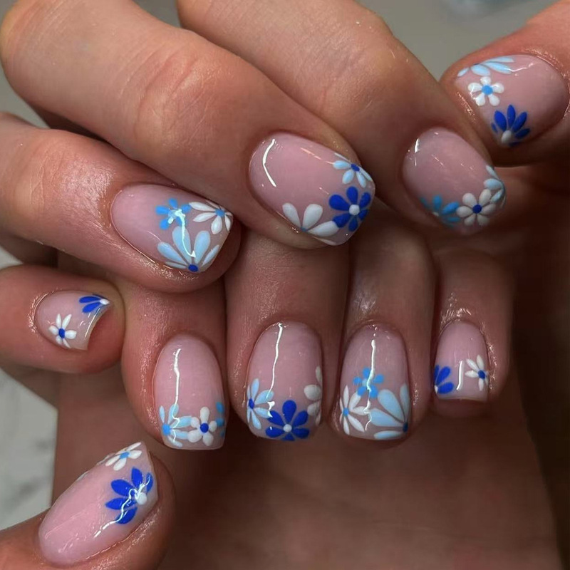 Summer blue flower design wear nail nail nail nail patch