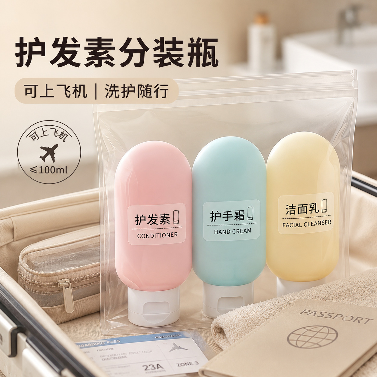 Hair conditioner refill bottle, travel-sized cosmetic bottle, lotion, foundation, shampoo, and shower gel refill bottle, small bottle