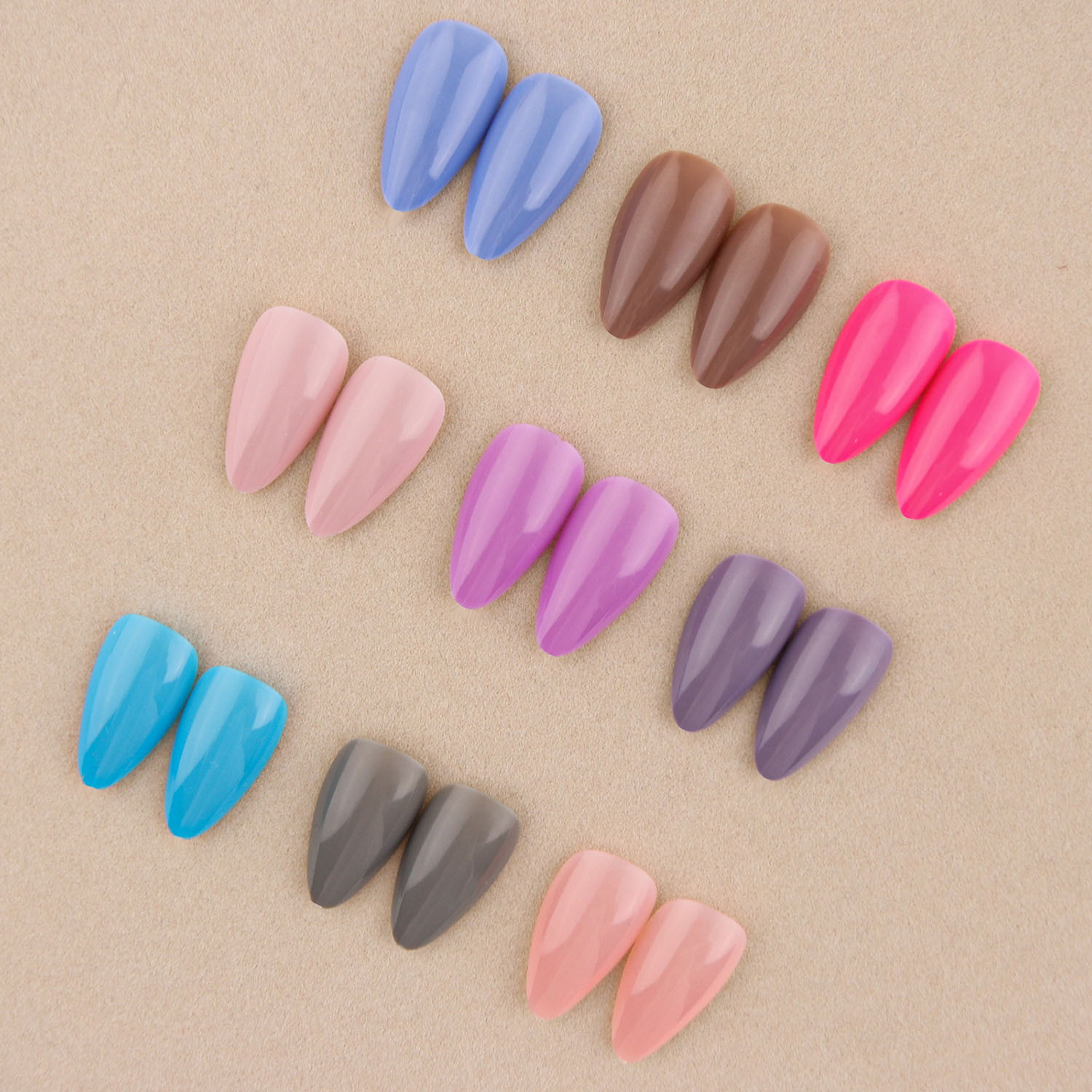 almond solid color fake nails for manicure