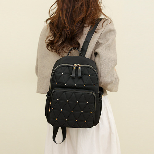 Wholesale  New Leisure Women Nylon Dual Shoulder Bag Fashion Rivet Outdoor Storage Travel Backpack Trend