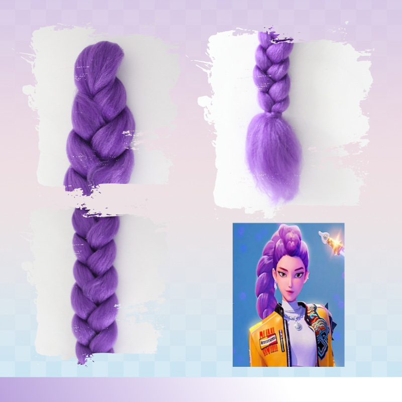 Purple Ponytail Braid Wig For Witch Cosplay Synthetic Hairpiece_voghion.com