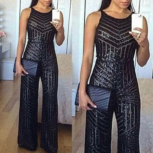 Women's Party Street Sexy Stripe Full Length Sequins Jumpsuits display picture 1
