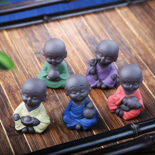 Fingertip Little Monk Zisha Wufu Cute Mini Tea Play Tea Pet Ornament Tea Nourishing Tea Table with Flower Pot Decoration