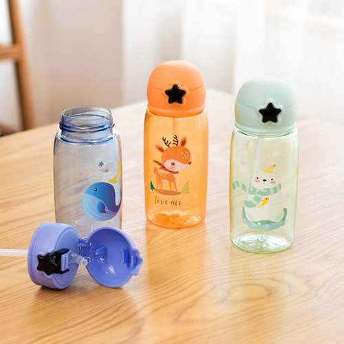 New Internet celebrity cute straw cup for boys and girls star plastic cup children's water cup sports can carry gift logo