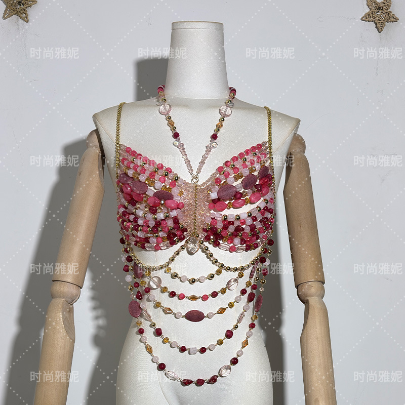 Fashion Yani Beaded Bra Backless Women's Vest Hanging Neck Sexy Corset Body Chain Underwear Outer Spice Girls' Tube Top