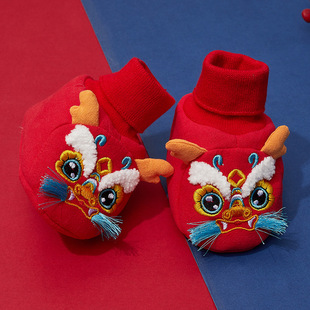 Winter Warm Dragon Tiger Head Socks Shoes Baby Red Full Moon Grab Week Soft Bottom Tiger Head Cotton Shoes Chinese Style Baby Floor Socks