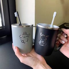 日式304不锈钢洗漱杯防摔刷牙水杯带手柄一家三口简约可爱漱口杯
