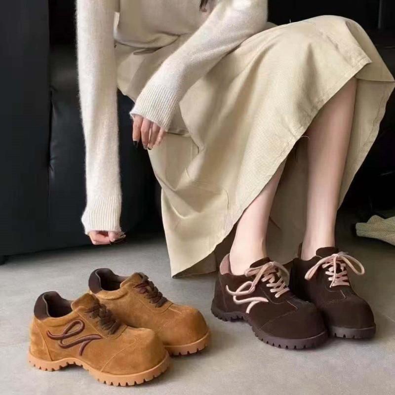 2025 New Genuine Leather Retro Moral Training Shoes for Women Thick-Soled Large Toe Lace-Up Casual Sports Forrest Gump Shoes for Women