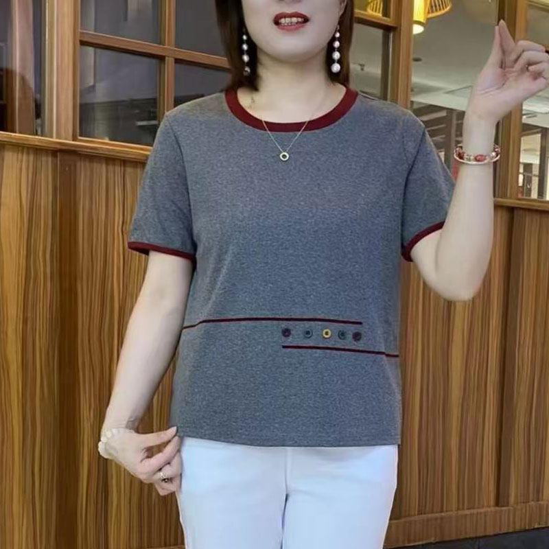 Summer Short-Sleeved T-Shirt for Middle-Aged Mothers, 2026 New Style, Round Neck, Pure Cotton, Loose-Fitting, Elegant, Age-Reducing Top Summer Short-Sleeved T-Shirt for Middle-Aged Mothers, 2026 New Style, Round Neck, Pure Cotton, Loose-Fitting, Elegant, Age-Reducing Top