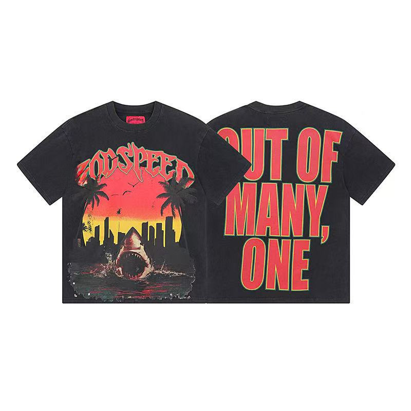 25ss アメリカのトレンディなブランド GOD ロックバンド ヒップホップ レタープリント 半袖 高品質 コットン Tシャツ カップル同スタイル|undefined