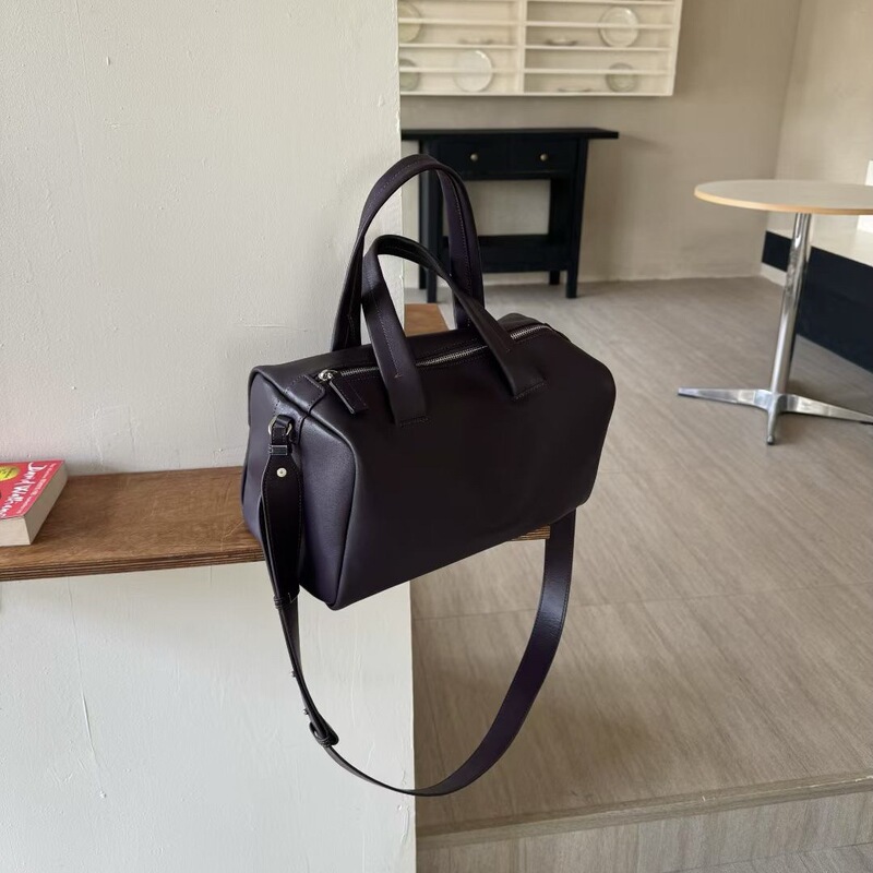中古包真皮~新款韩版小众头层牛皮斜挎包通勤大容量波士顿手提包|undefined