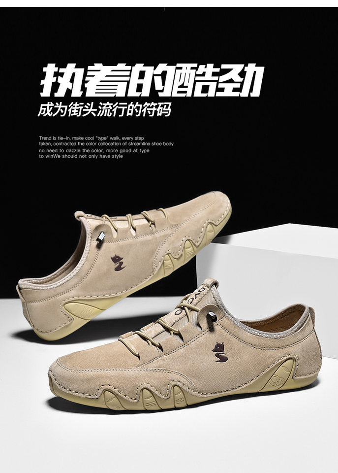 Giày lười nam da heo lớp đầu LDECK cổ thấp đế bằng, kiểu giày Martin cỡ lớn — D8002 kaki (con cáo), D8002 Đen (Dấu cáo), D8009 Xám đậm (Dấu cáo), G8002 kaki (logo cừu) chi tiết 4