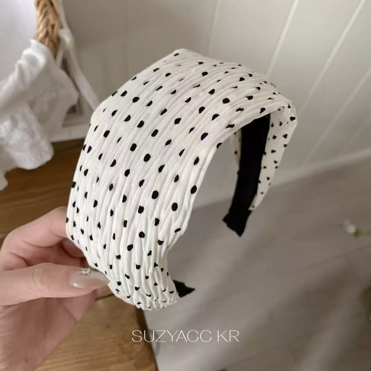 #321 pleated white polka dots