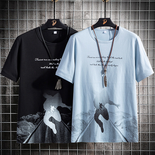 Summer Brand Short Sleeve T-Shirt for Men Korean Style Trendy Youth Student Versatile Loose Round Neck Printed Half Sleeve T-Shirt