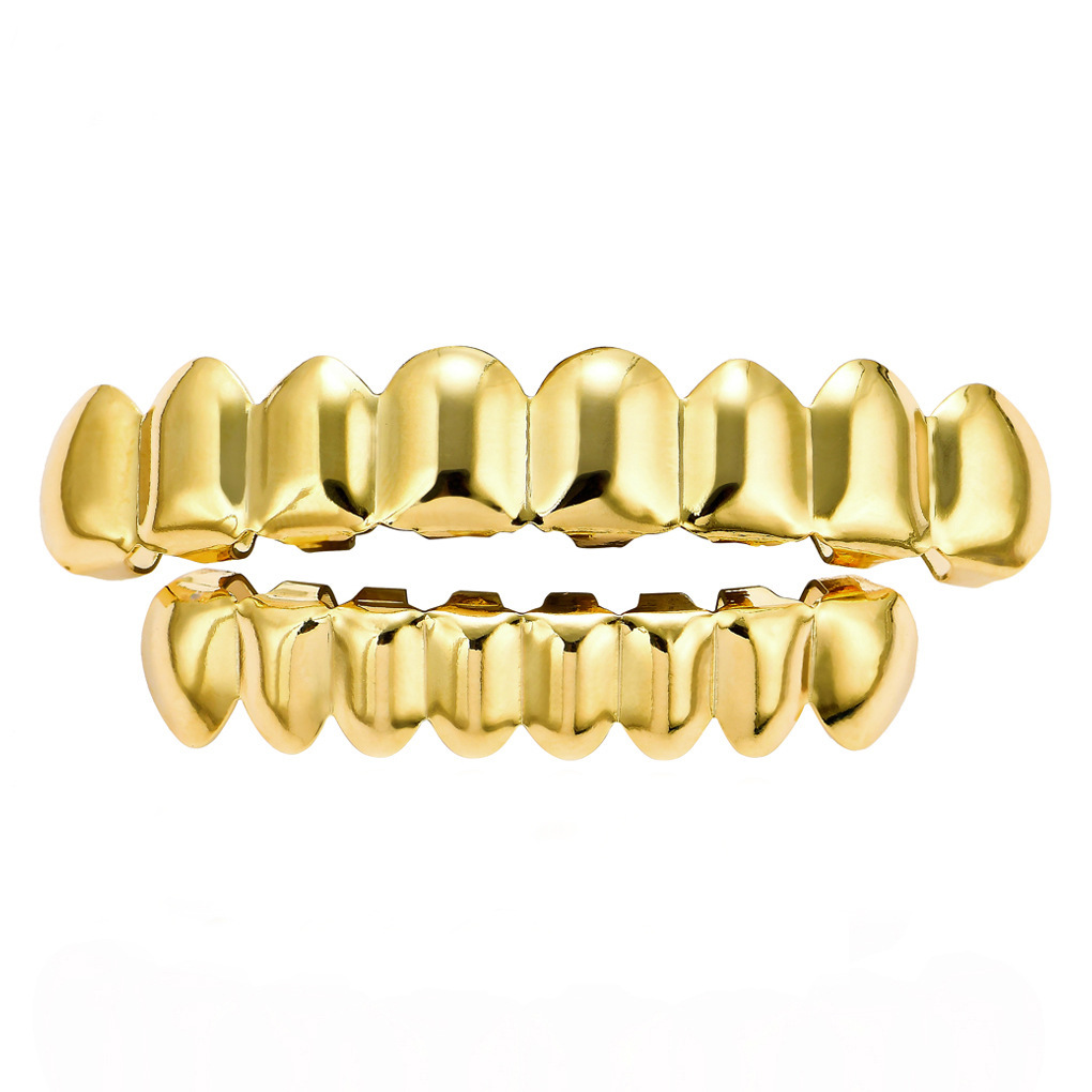 Europeo y americano nuevo hip hop personas real chapado en oro tirantes cóncavo-convexo Plaid textura hip hop tirantes grandes dientes de oro