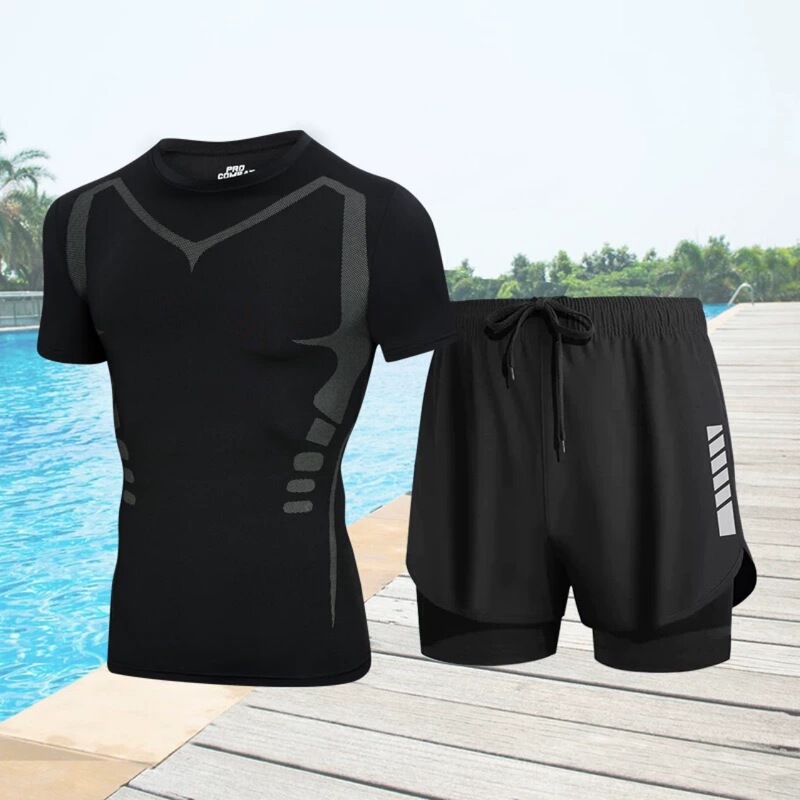 Double-Layer Swimming Trunks for Men, Anti-Embarrassment Swimwear for Hot Springs, Beach Swimming Shorts Set for Men, Special for Hot Springs