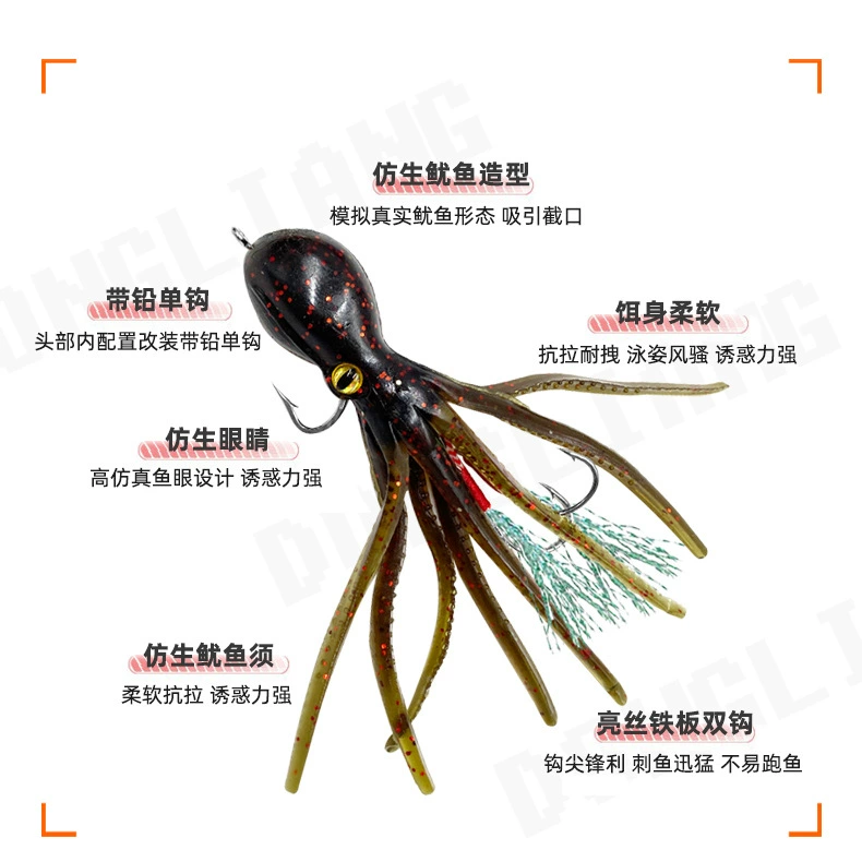 Луя приманка Bionic Octopus Мягкая приманка 19г Октопус Пакет Свинец Кальмар Кальмар Железная плита Двойной крюк Морская рыбалка Рыболовное судно Рыбалка плохая