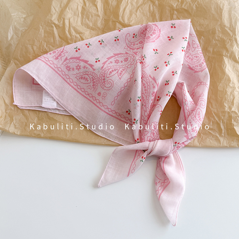 58면과 린넨 작은 사각형 스카프 여성 봄, 가을 한국 문학 다목적 패션 기질 스카프 머리띠 장식 스카프