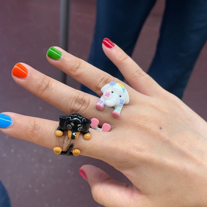 Dachshund And Flower Open Ring Set In Elegant Designer Style_voghion.com