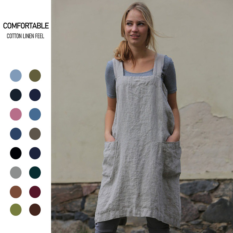 2025 cross-border factory direct supply women's cotton and linen apron home clothing gardening handmade bib dress cross-border wholesale