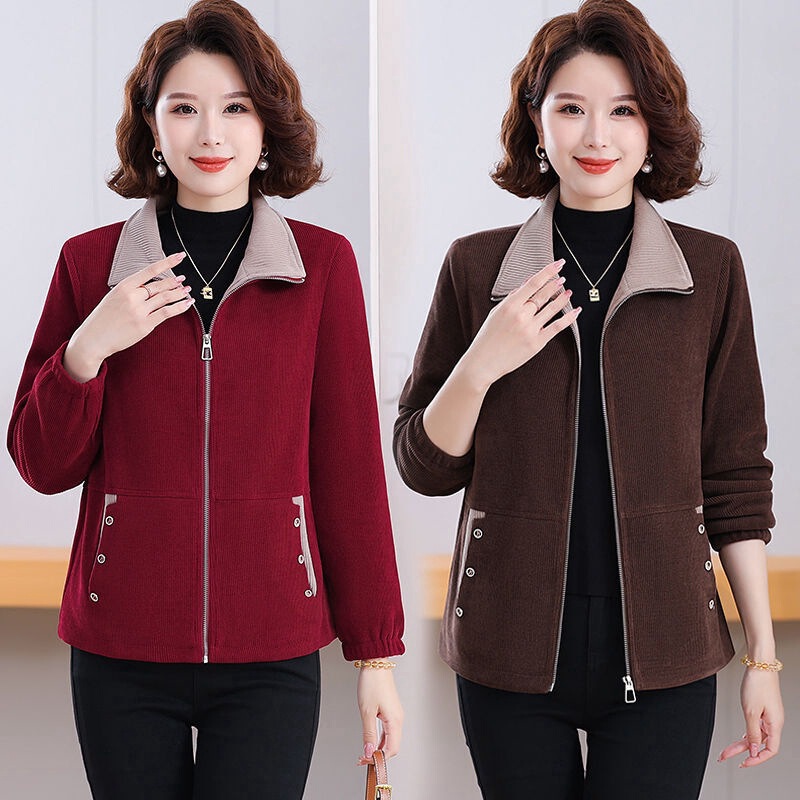 2024 New Style Western Style Mother Coat Spring and Autumn Fashion Corduroy Top Casual Middle-aged Short Laps Jacket for Women