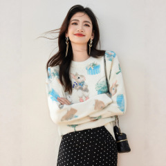 兔子印花钉珠马海毛毛衣女秋季季奶呼呼软糯针织毛衫慵懒松弛感
