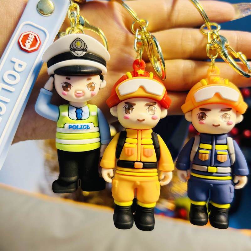 Firefighter Keychain Bag Charm Key Chain Salute Traffic Police Tribute Holiday Gift Pendant Car Key