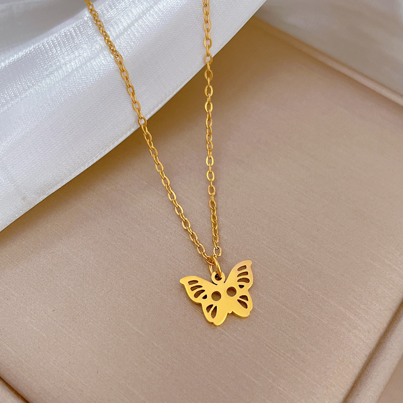 Fashion Butterfly Titanium Steel Plating Hollow Out Pendant Necklace 1 Piece