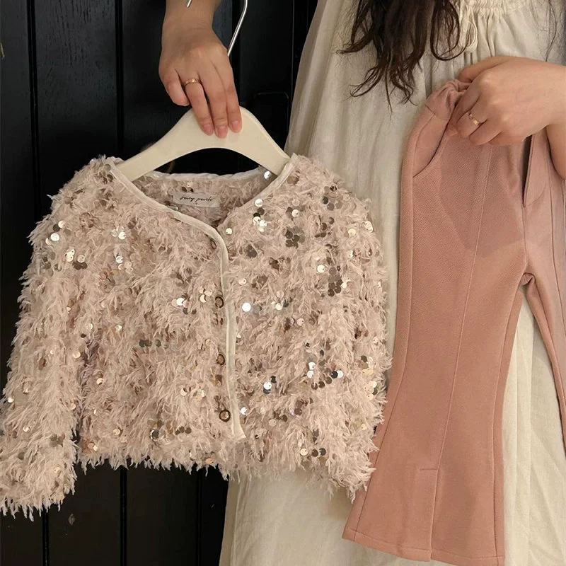 Jacket, nail sequins, autumn long-sleeve, for 3-8 years old