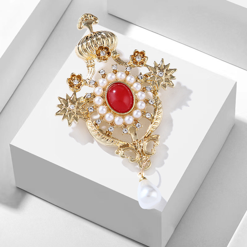 Barocke Perlenbrosche Mit Krone Und Quasten Im Vintage Stil_voghion.com