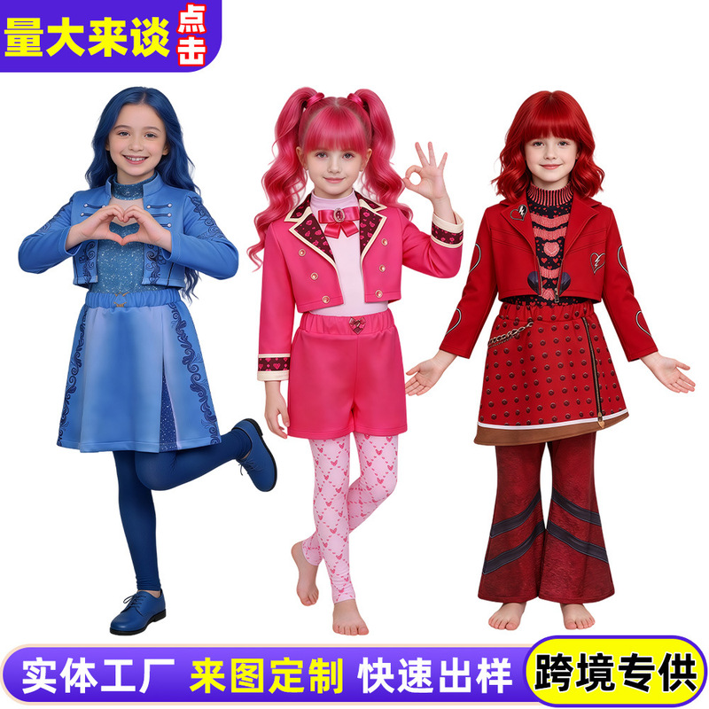 Descendants 5: Evil Wonderland children's cosplay costume Chloe blue dress set Halloween stage performance outfit Descendants 5: Evil Wonderland children's cosplay costume Chloe blue dress set Halloween stage performance outfit