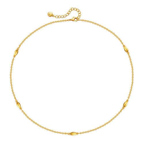 Copper-plated 18K real gold plain chain minimalist INS style versatile clavicle necklace heart-shaped O-link metal circle texture necklace