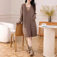 2025年新品中长款针织开衫女秋冬季新款韩版宽松显瘦披肩外套上衣