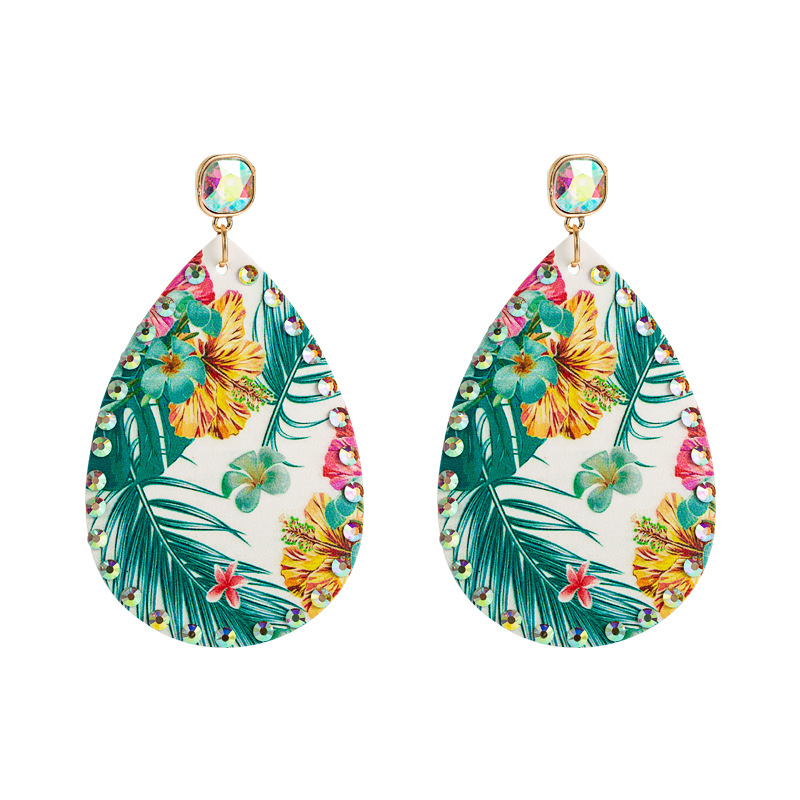 Bohemian Color Flower Print Leather Earrings display picture 7