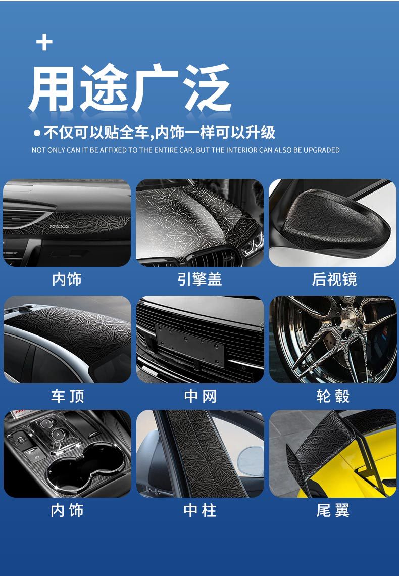 Cross-Border New Product Pet Forged Ice Crack Carbon Fiber Central Control Interior Red Blue Rearview Mirror Full Body Film