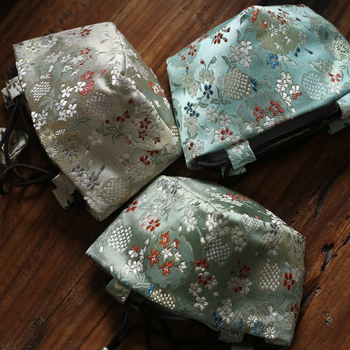 Brocade tea set bag, pot bag, teapot quick cup, covered bowl, male cup, cotton drawstring fabric storage bag