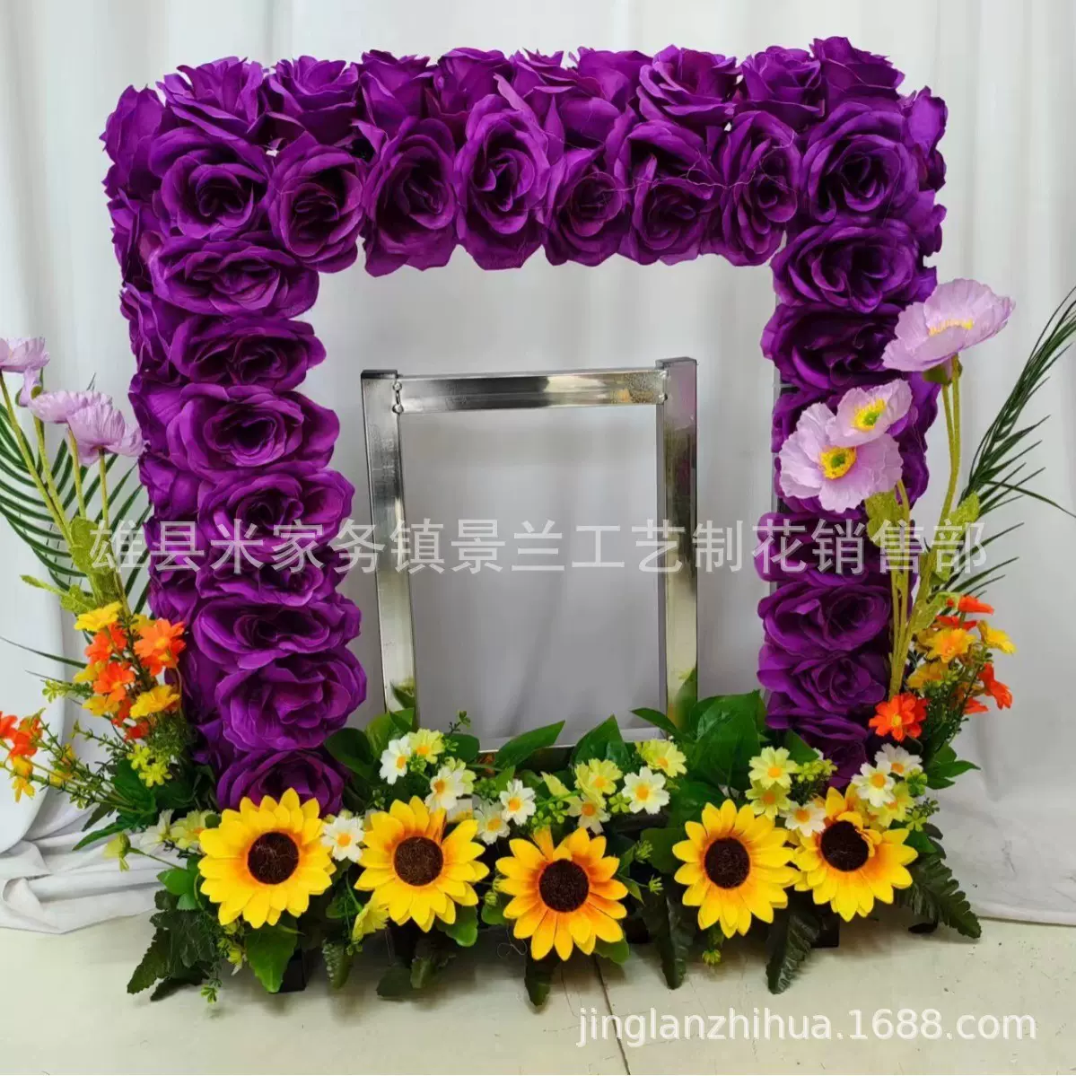 不锈钢仿真花相框 遗像花 电子供桌电子花圈灵堂布置产品厂家批发