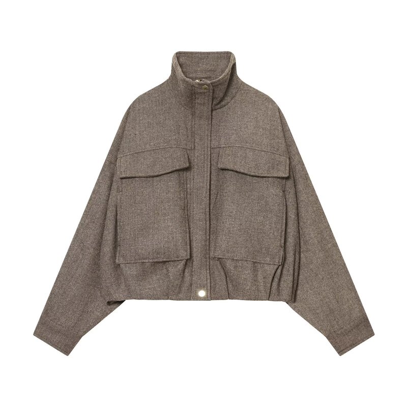 Pb&Za Women's 2025 Autumn New Fashion Casual Style Herringbone Bomber Jacket 9385744