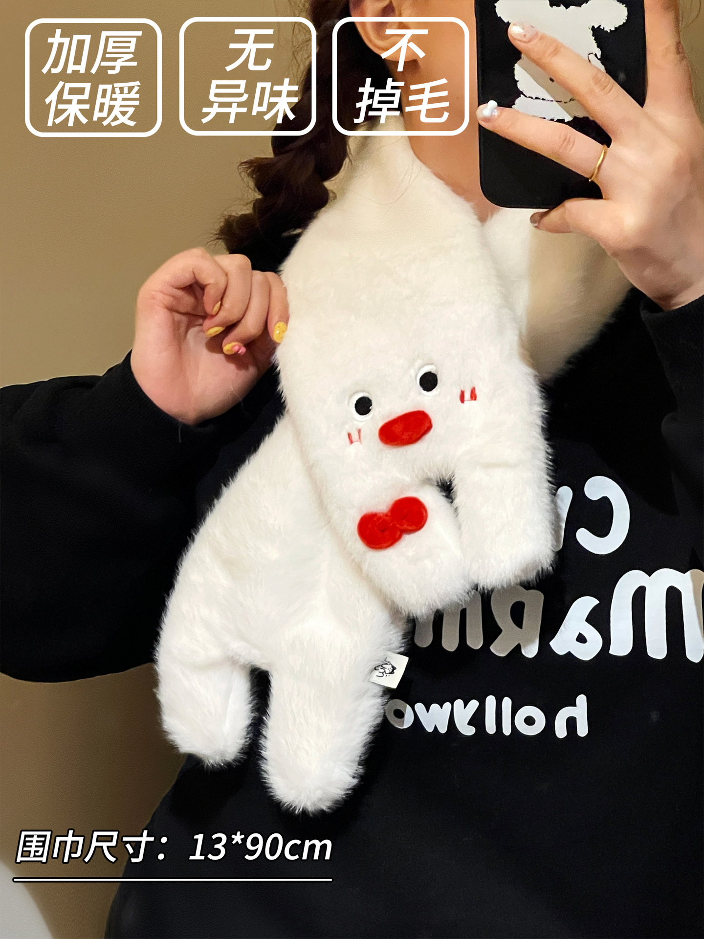 Otoño y invierno cálido y terciopelo grueso lindos pingüinos guantes de pelusa de cinco dedos para mujeres colgantes de cuello fría bufandas de cuello