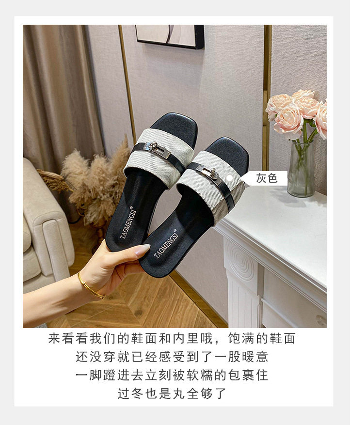 Dép sandal nữ quai ngang đế bằng, dép xỏ chân mùa hè đi ngoài trời — Màu xanh lam, Màu xám chi tiết 8