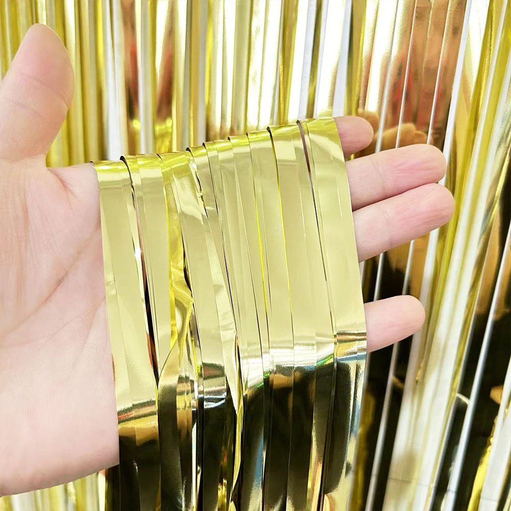 Lluvia brillante cortina de seda 1*2M lluvia de seda accesorios de cumpleaños decoración borla guirnalda fondo del Partido de fondo láser lluvia seda