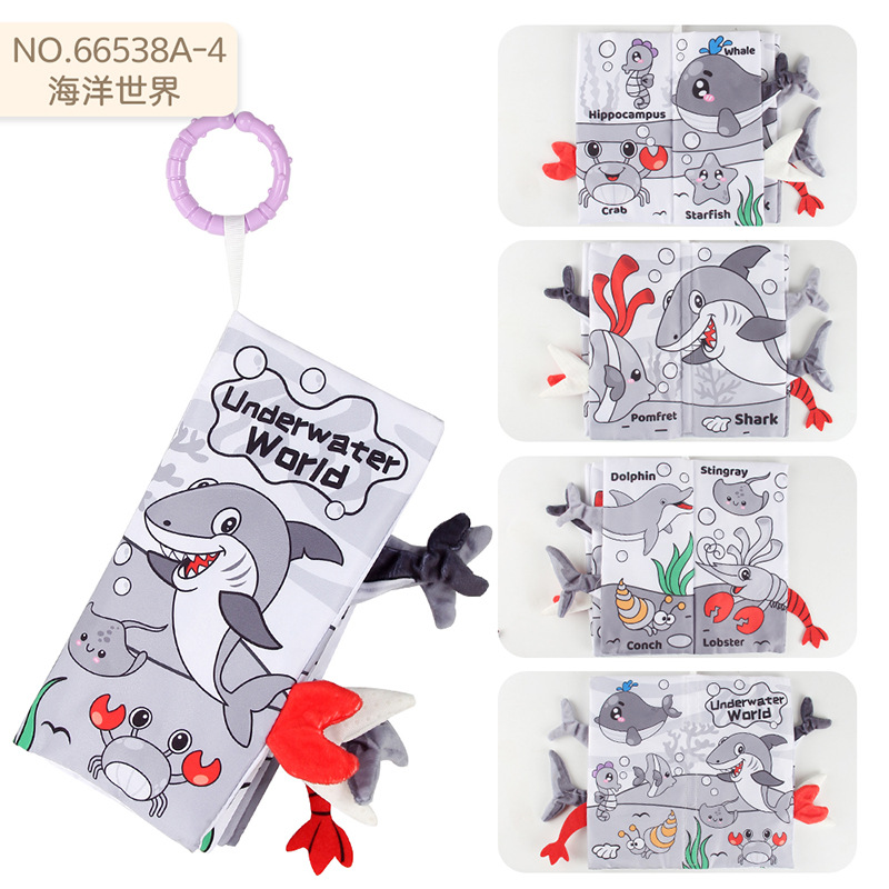 Bebé desgarrable lavable cola libro de tela 4 páginas 8 lados educación temprana cognición dinosaurio animal océano paño libro traje