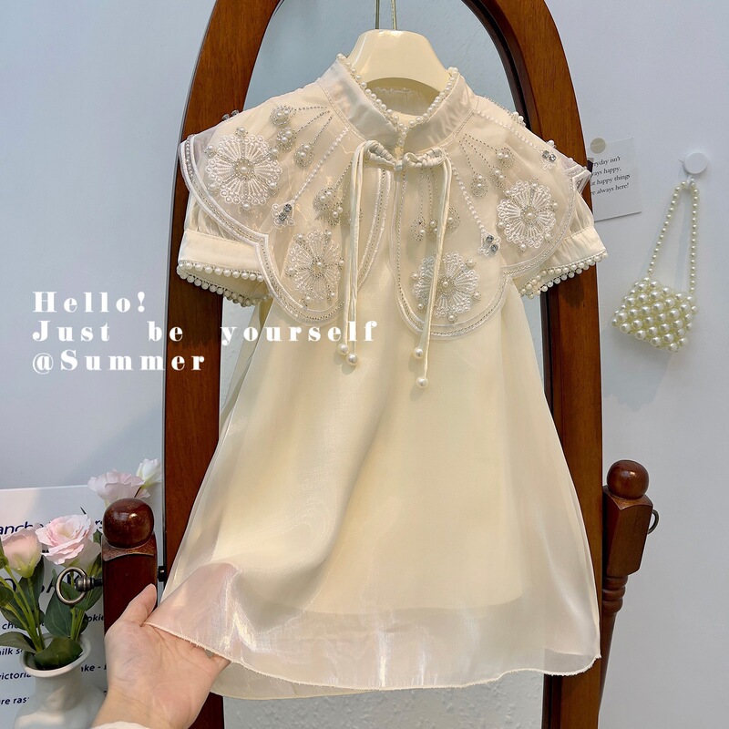Girls Summer Clothes Chinese Style Han Dynasty Tang Suit Ethnic Style Children's Clothing Small and Medium-Sized Children Girls Small Shawl Cheongsam Dress