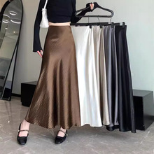 加厚醋酸缎面半身裙女2024秋季新款垂感A字鱼尾裙子中长款